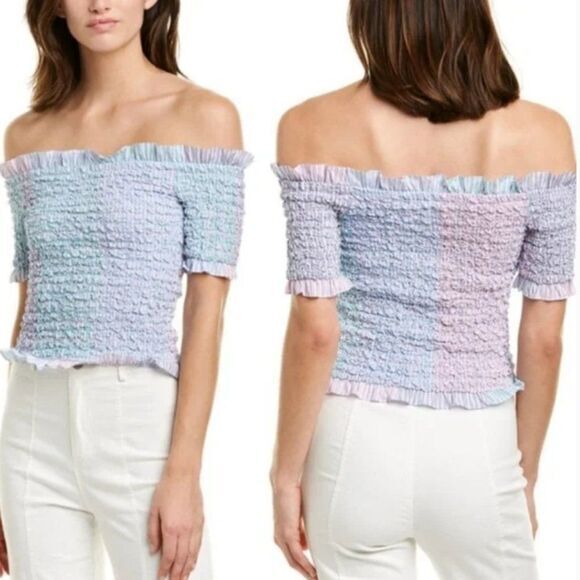 NWT Petersyn Kinsey Smocked Off-the-shoulder Top, Purple - Picture 1 of 15